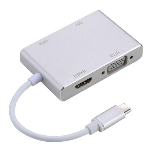 Hub 4 en 1 USB-C / Type-C vers VGA et DVI et adaptateur HDMI et USB